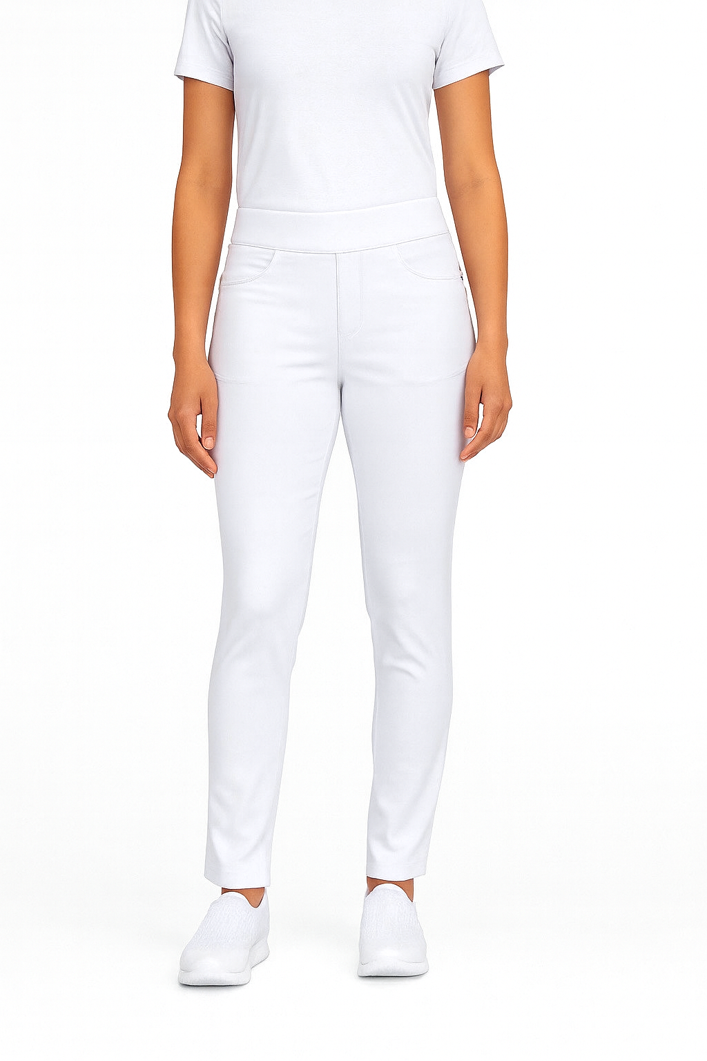 Medifashion24 - Damen Pflegehose Weiß Elastische Medizin Berufshose mit Taschen