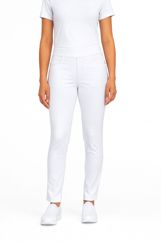 Medifashion24 - Damen Pflegehose Weiß Elastische Medizin Berufshose mit Taschen